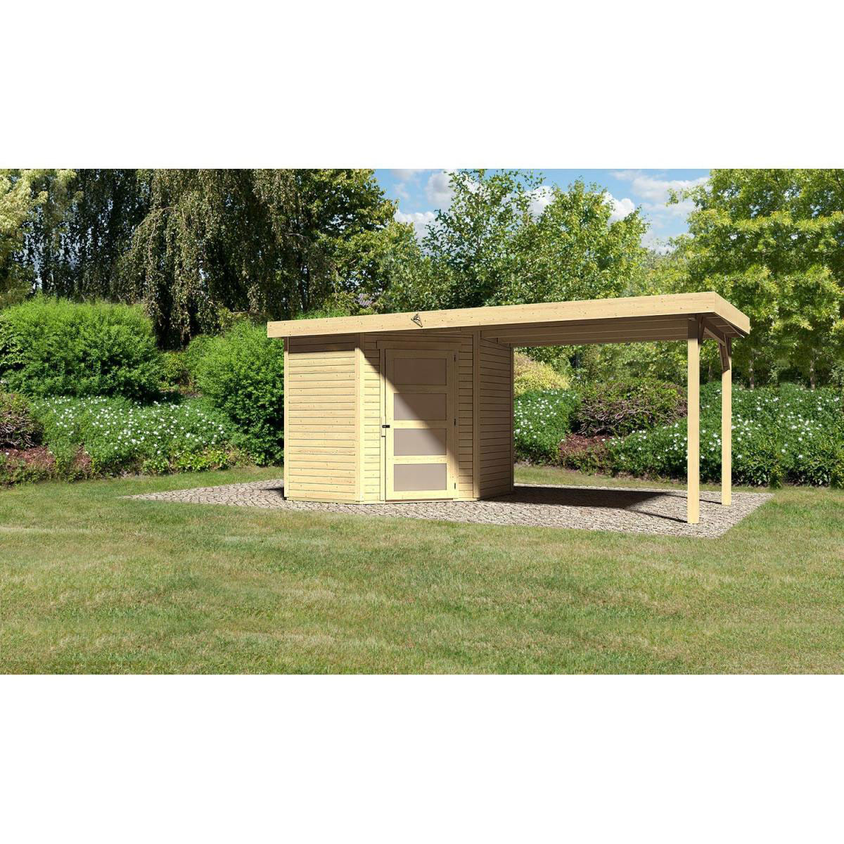 Karibu Gartenhaus Schwandorf 3/5 mit Anbaudach 260 cm 213 x 217 x 218 cm braun | 468x217x218 | braun | 205235