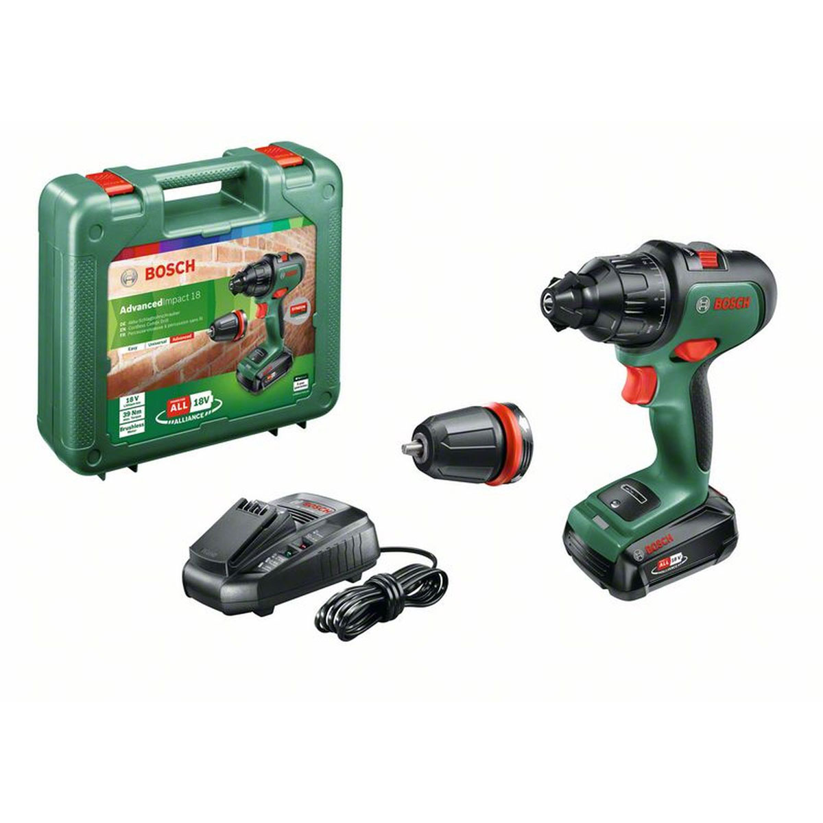 Bosch   Akku-Schlagbohrschrauber-Set AdvanceImpact 18 5-teilig | 1x Schlagbohrschrauber, 1x Akku, 1x Ladegerät, 1x Schrauberbit, 1x Koffer | 247432