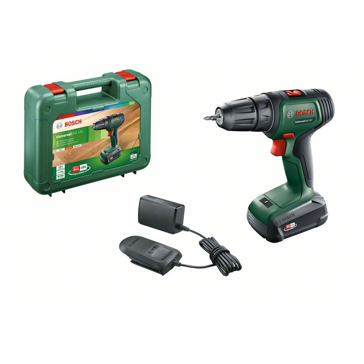 Bosch   Akku-Bohrschrauber-Set UniversalDrill 18V 1x 1,5Ah Akku 4-teilig | 1x 1,5Ah Akku, 1x Ladegerät, 1x Doppelschrauberbit | 247447