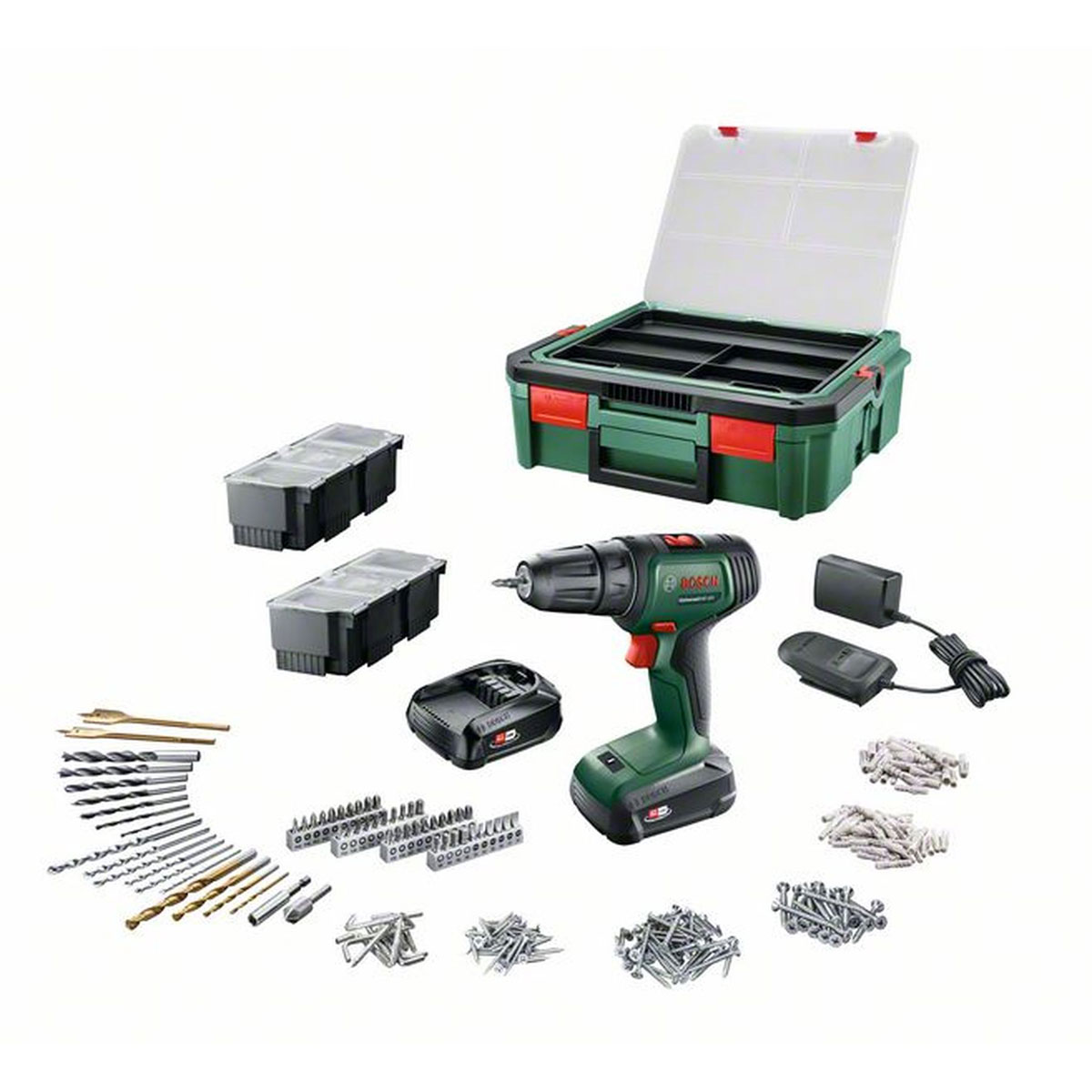 Bosch   Akku-Bohrschrauber-Set UniversalDrill 18V 2x 1,5Ah Akkus 6-teilig | 2x 1,5Ah Akku, 1x Ladegerät, 1x Schrauberbit, 1x Systembox &quot241 AC&quot | 247449