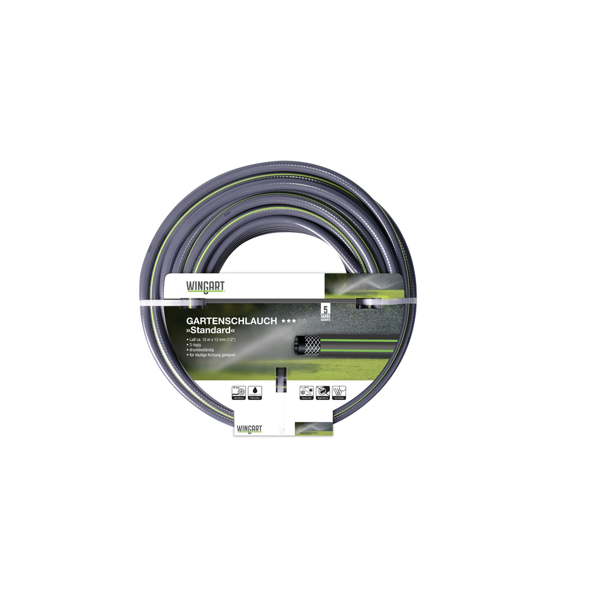 Wingart  Gartenschlauch Standard grau mit grünen Streifen 1/2" 10 m | 10 | 249652