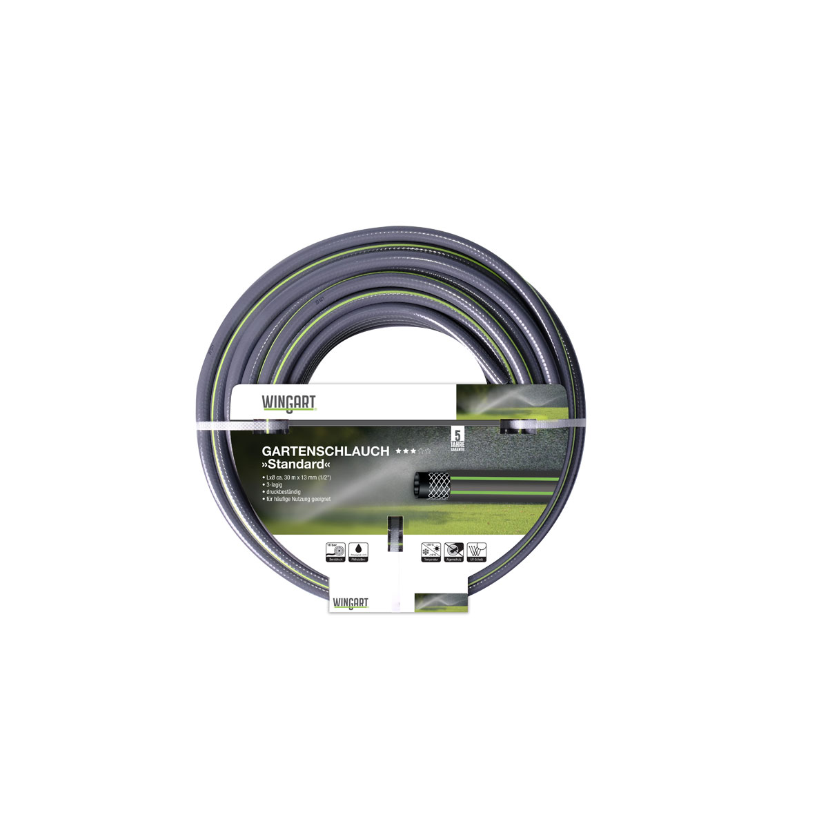 Wingart  Gartenschlauch Standard grau mit grünen Streifen 1/2" 30 m | 30 | 249654