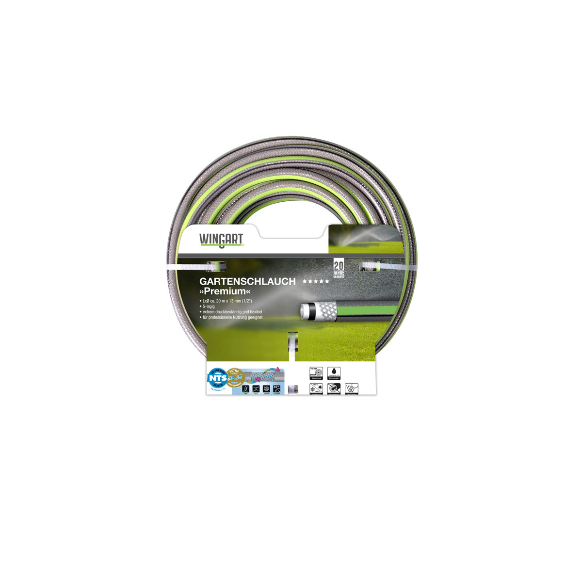 Wingart  NTSPlus Gartenschlauch Premium transparent hellgrün mit schwarzer Streife 1/2" 20 m | 20 | 249660