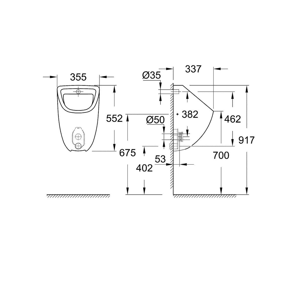 Grohe Urinal Bau alpinweiß 35,5 x 55,2 x 33,7 cm | 265059 – Bild 3