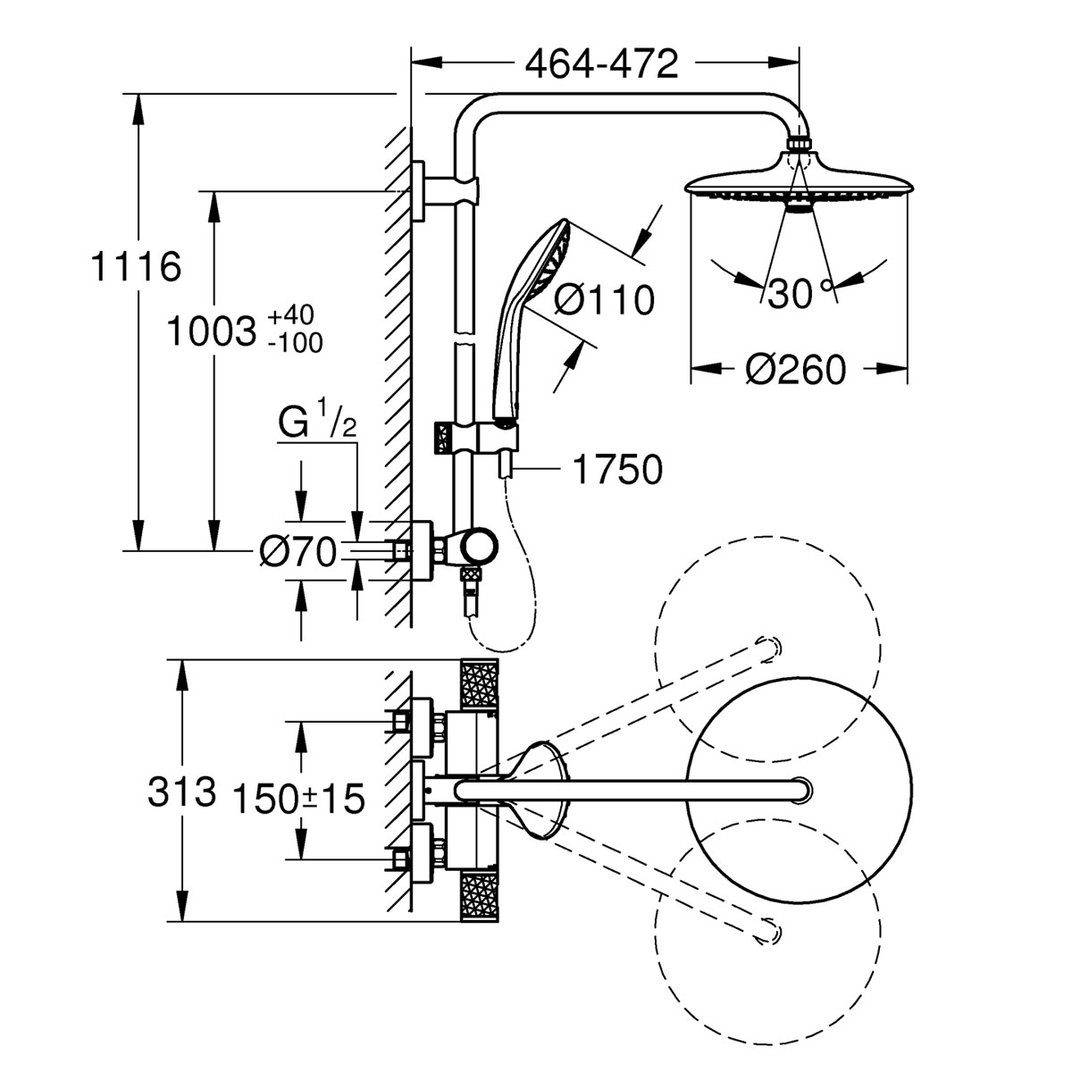 Grohe Duschsystem Vitalio System 260 silber 4 Strahlarten | 265082 – Bild 3