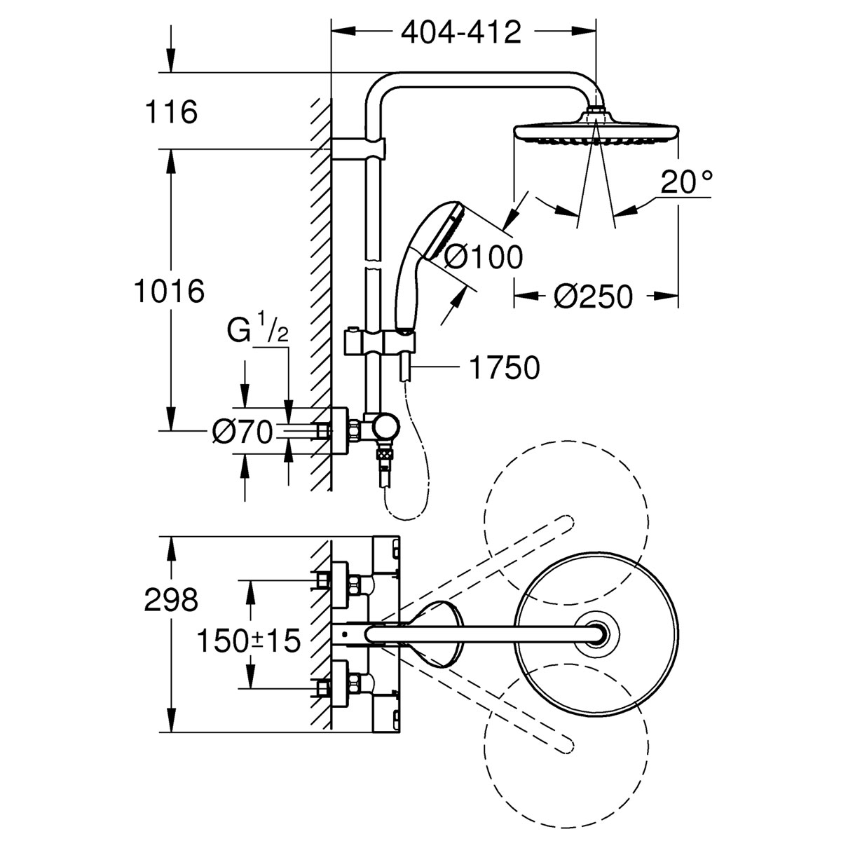 Grohe Duschsystem Vitalio Start System 250 silber 3 Strahlarten | 265152 – Bild 3