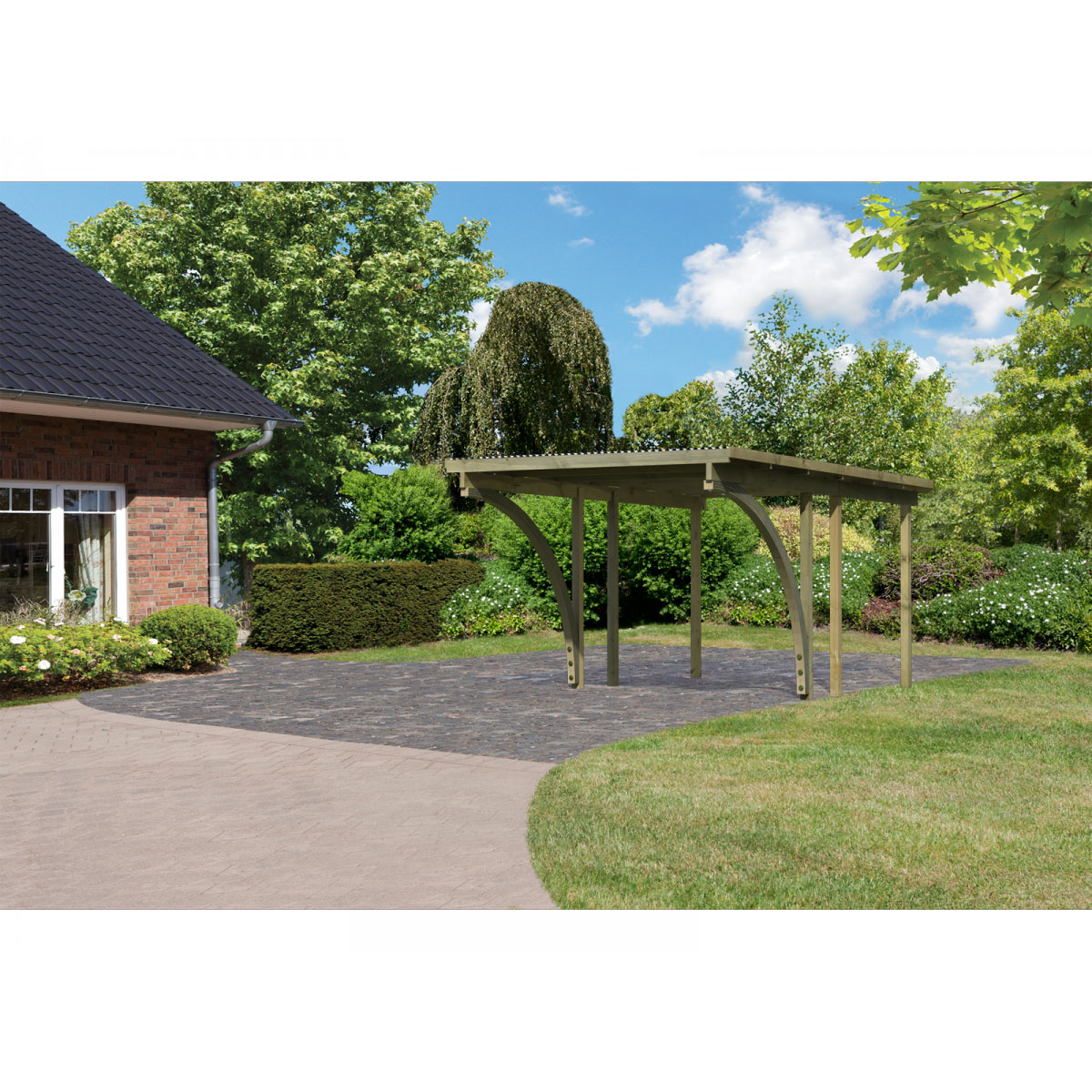 Karibu Einzelcarport Eco 1 Variante C inkl zwei Einfahrtsbögen Tiefe 387 cm | 387 | 378463