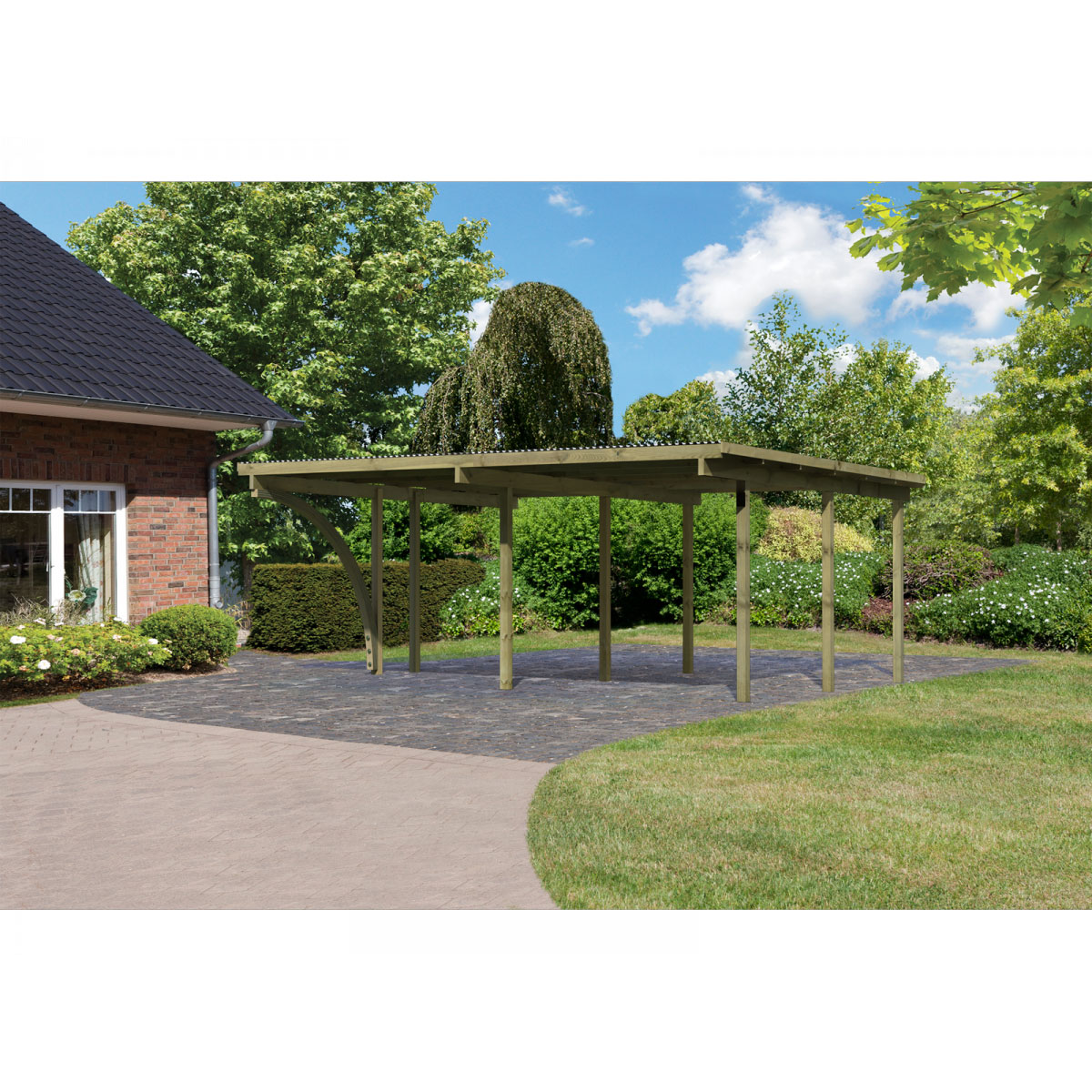Karibu Doppelcarport Eco 1 Variante B inkl einem Einfahrtsbogen | 387 | 378468