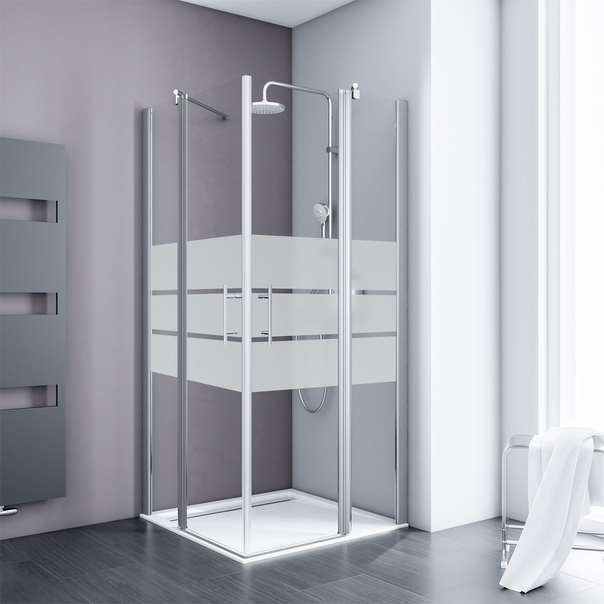 Schulte Eckdusche mit Drehtür Alexa Style 2.0 Alu Natur 90 x 192 x 90 cm ESG fixil | 505274