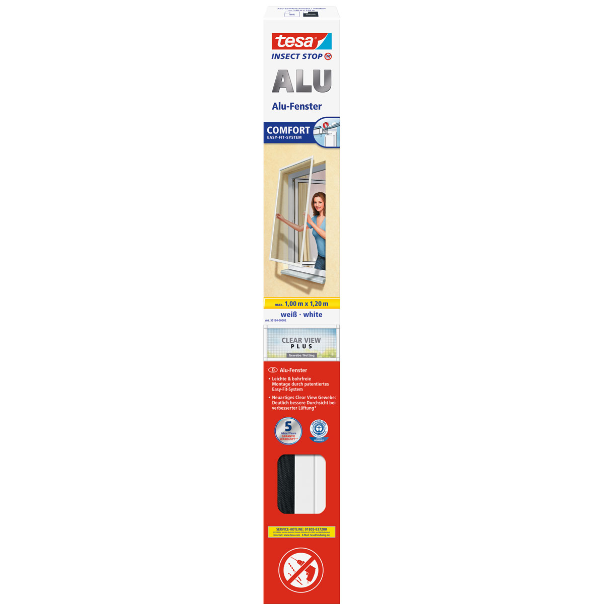 Tesa Fliegengitter Comfort Alu für Fenster weiß 1,00m x 1,20 m | 536613