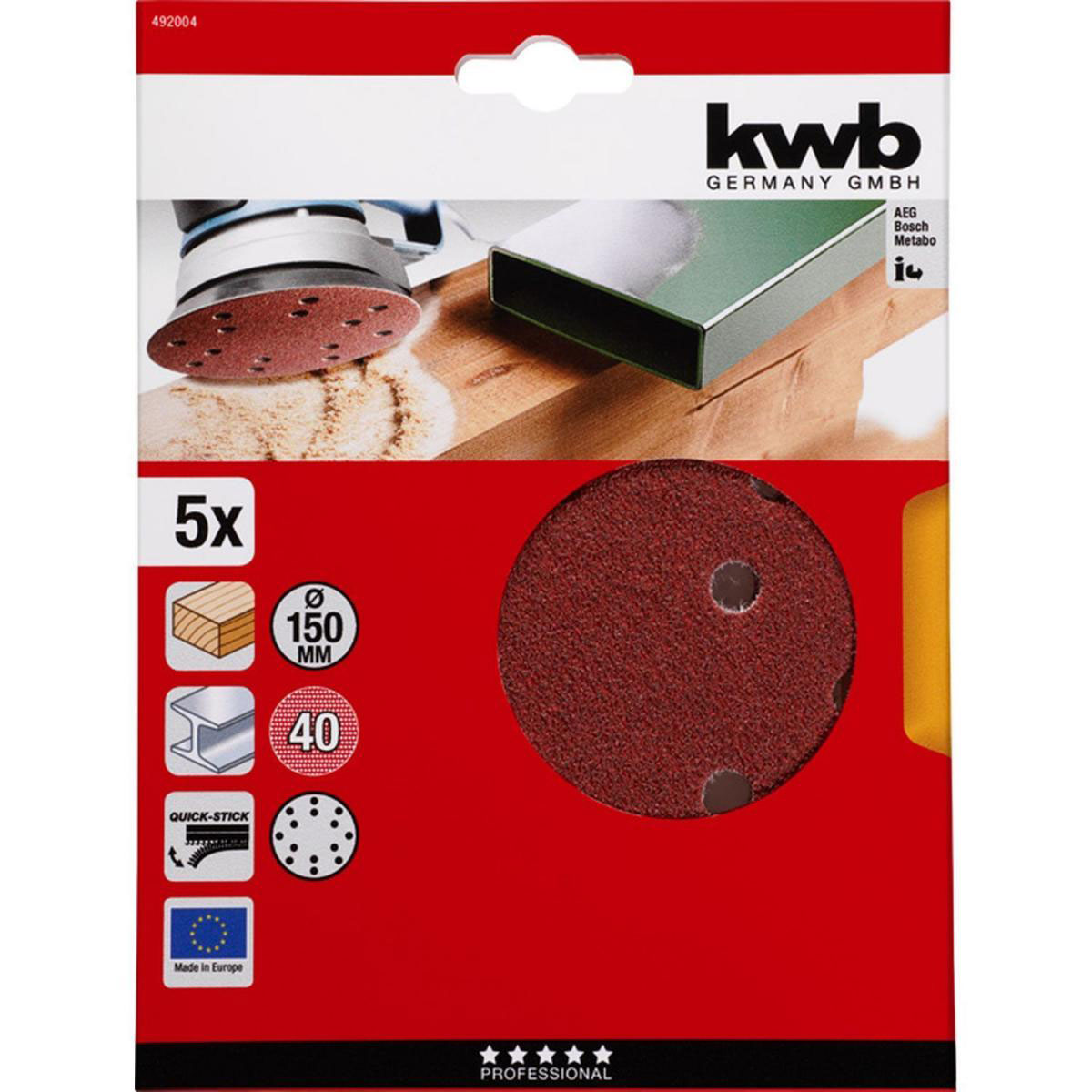 kwb  Schleifscheiben Quick-Stick Holz und Metall Durchmesser 150 mm K40 5 Stück | 150 | 40 | 722675 – Bild 3