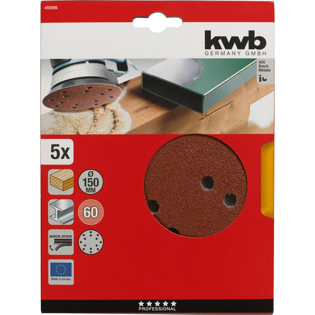 kwb  Schleifscheiben Quick-Stick Holz und Metall Durchmesser 150 mm K60 5 Stück | 150 | 60 | 722676 – Bild 3