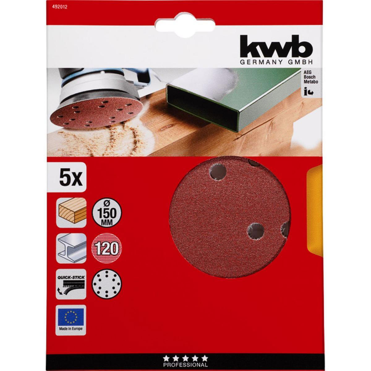 kwb  Schleifscheiben Quick-Stick Holz und Metall Durchmesser 150 mm K120 5 Stück | 150 | 120 | 722678 – Bild 3
