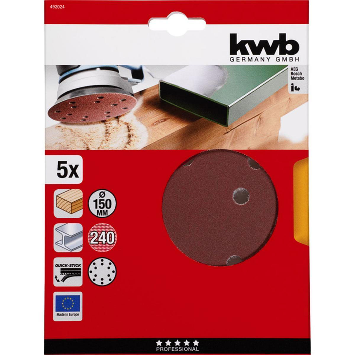 kwb  Schleifscheiben Quick-Stick Holz und Metall Durchmesser 150 mm K240 5 Stück | 150 | 240 | 722680 – Bild 3