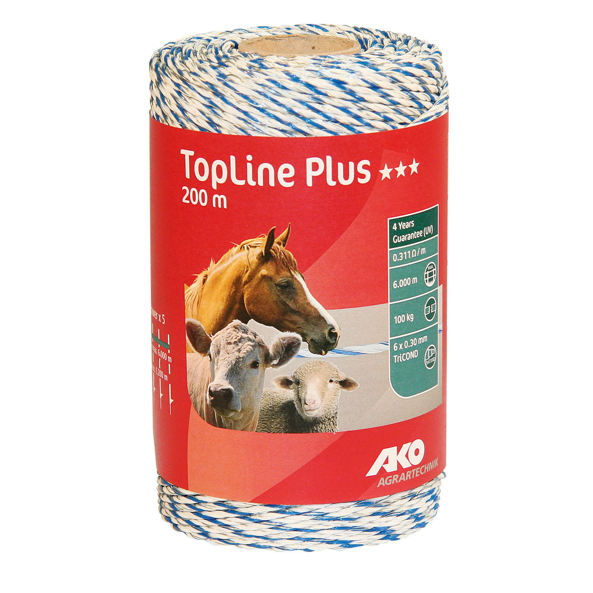 Weidezaunlitze TopLine Plus 200 m weiß-blau 200 Stück | 789471