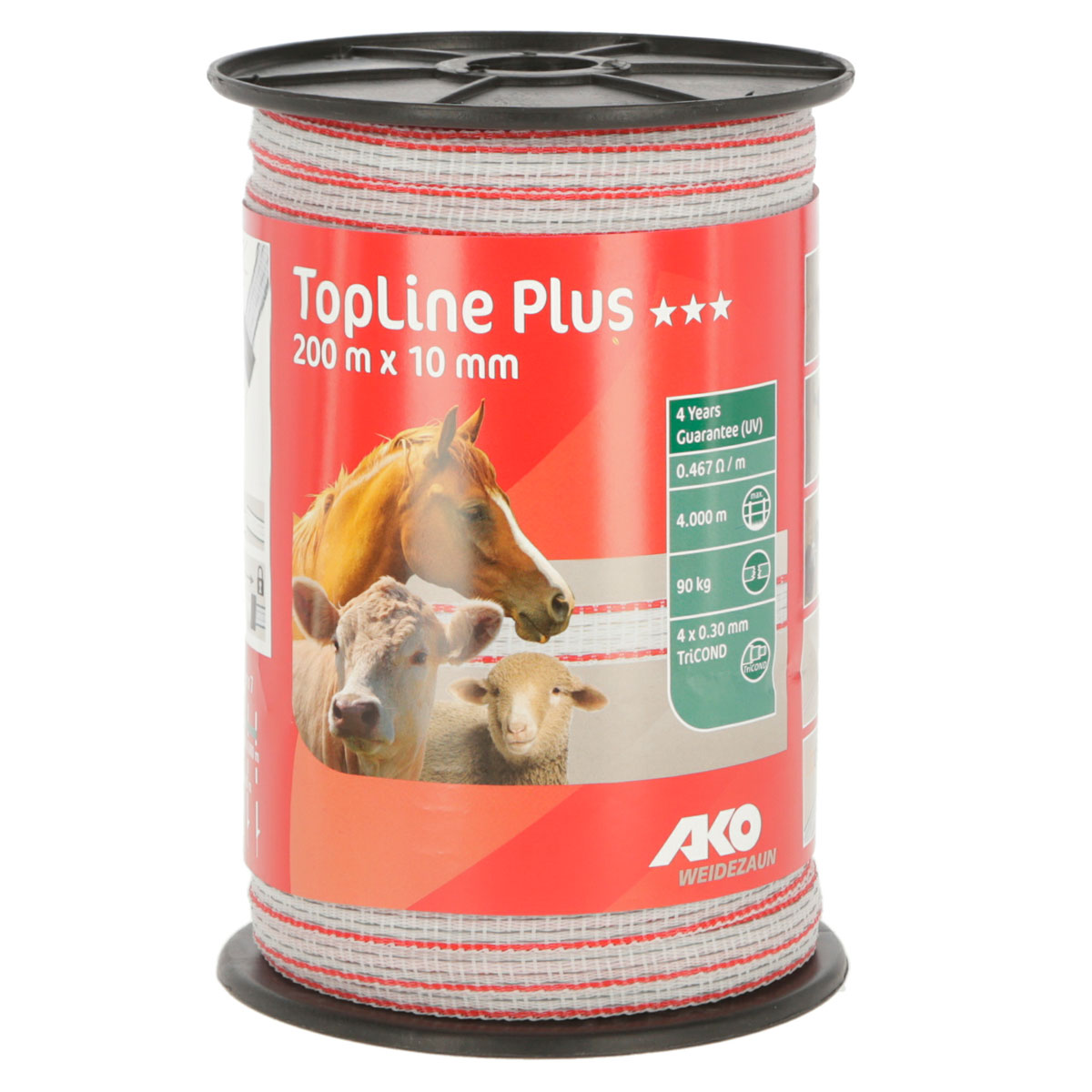 Weidezaunband TopLine Plus 200 m 10 mm weiß-rot | weiß-rot | 789936