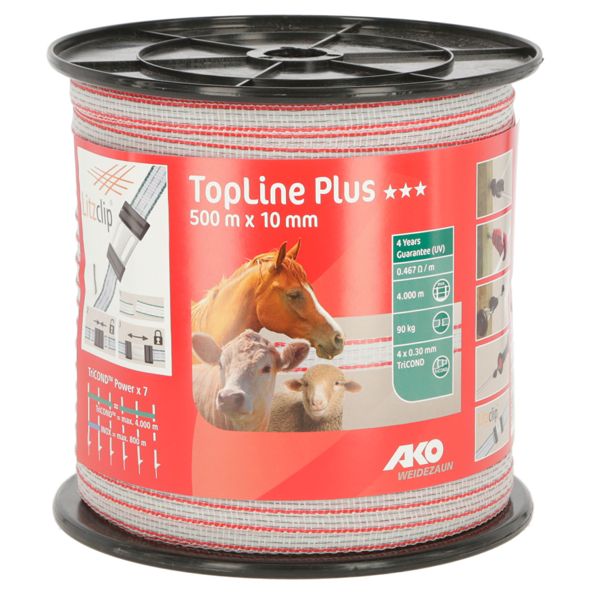 Weidezaunband TopLine Plus 500 m 10 mm weiß-rot | 789937