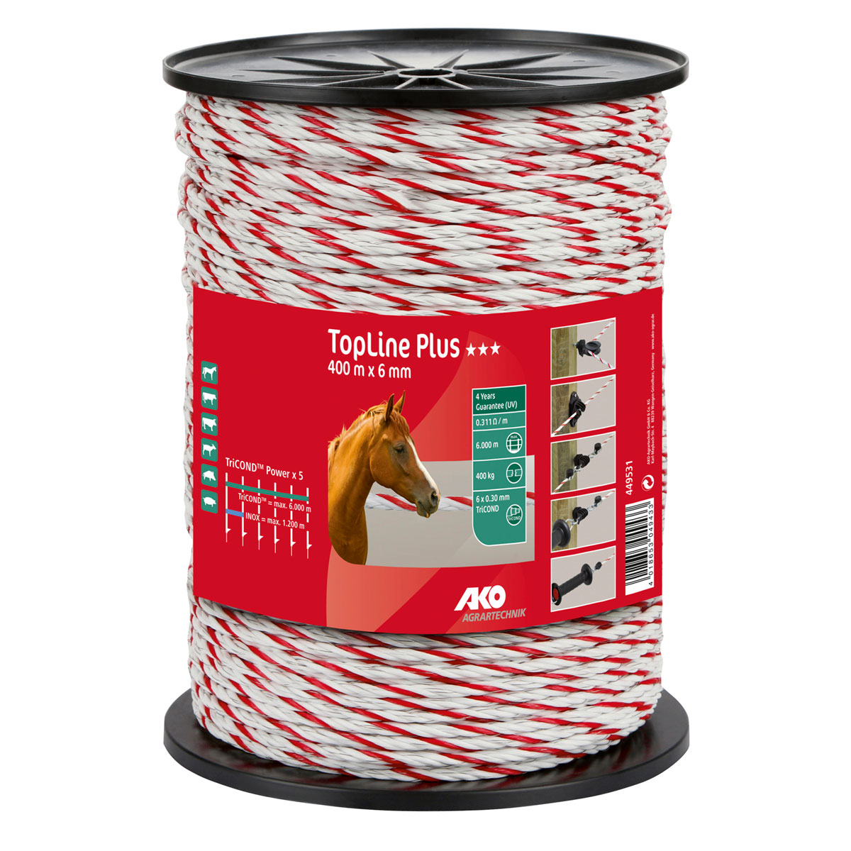 Weidezaunseil TopLine Plus 400 m Durchmesser 6 mm rot-weiß | 860763 – Bild 3