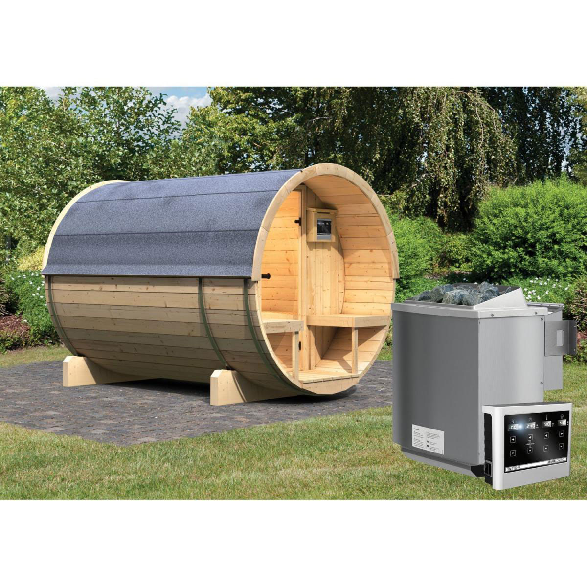 Karibu Fasssauna 2 42 mm 9 kW Ofen Bio externe Strg. | 9 kW Bio externe Strg. | 902382