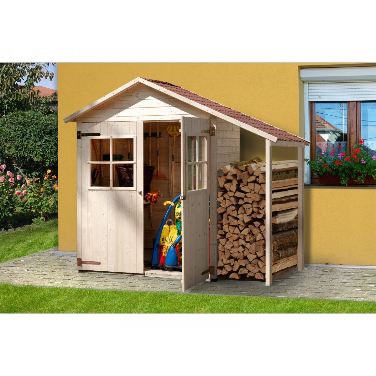 Weka Gartenschrank mit Schleppdach 224 x 87 cm und Sockermaß 224 x 87 cm | 224x87x216 | 915054
