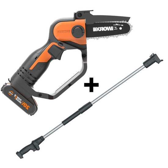 Akku-Handkettensu00e4ge Worx WG324E 20V 2 Ah + Verlu00e4ngerungsschaft