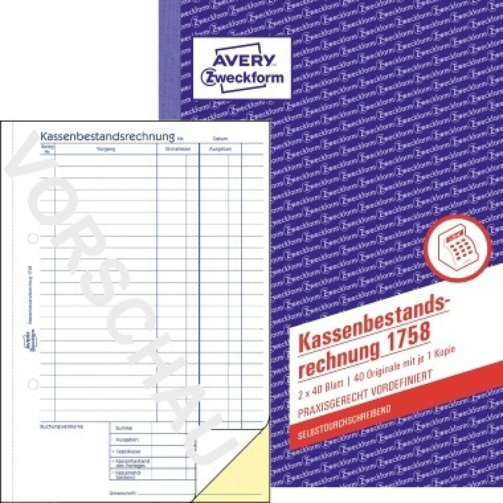 Avery Zweckform Kassenabrechnung  AVERY ZWECKFORM