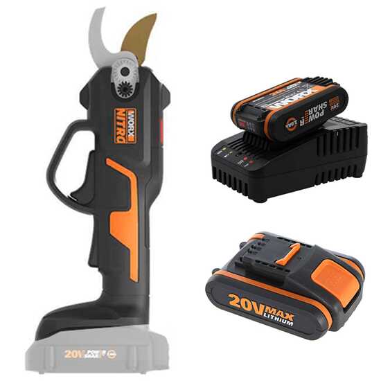 BAUMSCHNITT-PROMO Akku-Baumschere Worx WG330E 20V + zusu00e4tzliche 20 V - 2.0 Ah Batterie