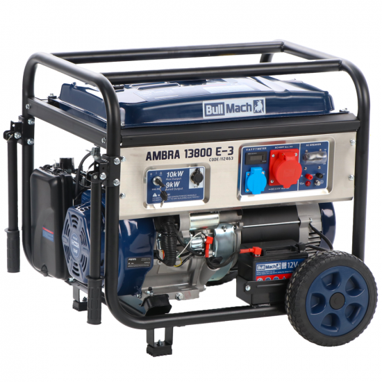 BullMach AMBRA 13800 E-3 - Benzin-Stromerzeuger auf Ru00e4dern mit AVR Max. Leistung 10 kW - 9 kW bei PRP 400V