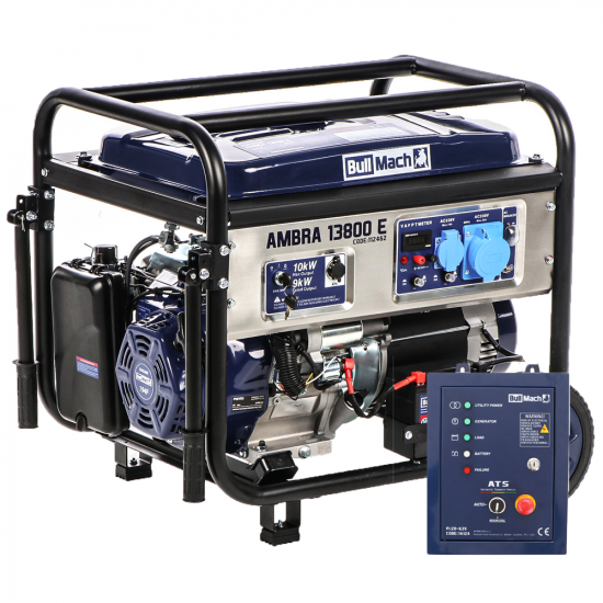 BullMach AMBRA 13800 E - Benzin-Stromerzeuger auf Ru00e4dern 10-kW-AVR - mit ATS-Schalttafel - 230V