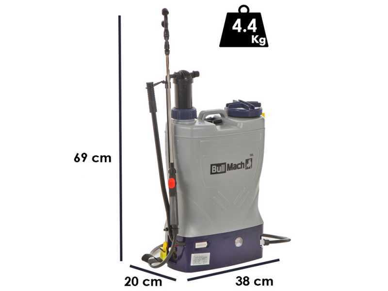 BullMach Pandora 16EM LA - Akku-oder Manuelle Ru00fccken-Spru00fchpumpe - 12V 8Ah
