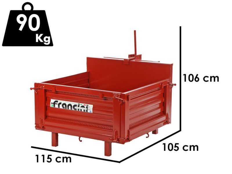 Francini P 100 - Heckcontainer fu00fcr Traktor - Kippbar - 3 u00f6ffenbare Heckklappen