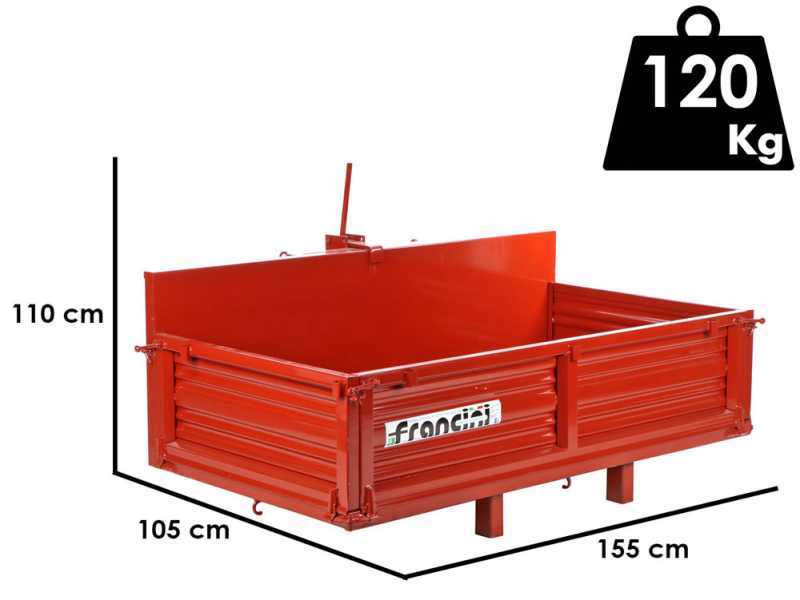 Francini P 150 - Heckcontainer fu00fcr Traktor - Kippbar - 3 u00f6ffenbare Heckklappen