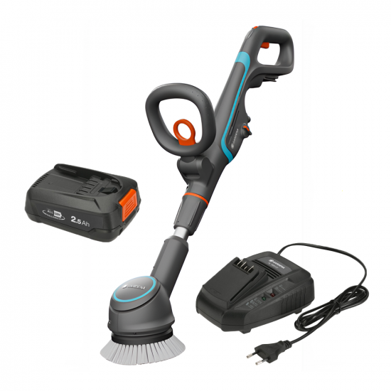 Gardena AquaBrush Universal 02/18V - Akku Bodenreiniger + Bu00fcrste - mit Starterkit 18V - 2.5Ah