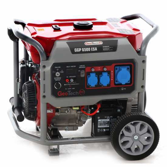 GeoTech Pro GGP 6500 ESA - Benzin-Stromerzeuger mit Ru00e4dern und AVR-Regelung und Elektrostarter 5.4 kW - Dauerleistung 5 kW - 230V