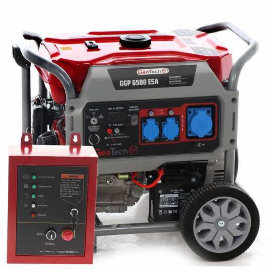 GeoTech Pro GGP 6500 ESA - Benzin-Stromerzeuger mit Ru00e4dern und AVR-Regelung und Elektrostarter 5.4 kW - Dauerleistung 5 kW - 230V + ATS