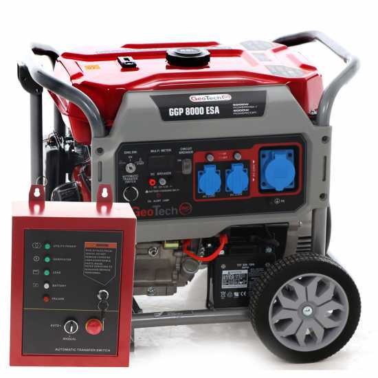 GeoTech Pro GGP 8000 ESA - Benzin-Stromerzeuger mit Ru00e4dern und AVR-Regelung und Elektrostarter 6.5 kW - Dauerleistung 6 kW - 230V + ATS