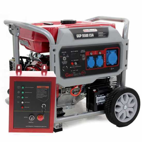 GeoTech PRO GGP 9500 ESA -Benzin-Stromerzeuger mit Ru00e4dern - AVR-Regelung - Elektrostarter 7.9 kW - Dauerleistung 7.55 kW - 230V + ATS