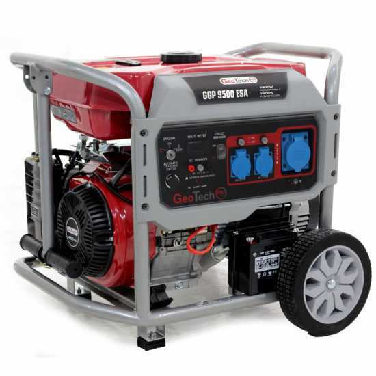 GeoTech Pro GGP 9500 ESA - Benzin-Stromerzeuger mit Ru00e4dern und AVR-Regelung und Elektrostarter 7.9 kW - Dauerleistung 7.5 kW - 230V