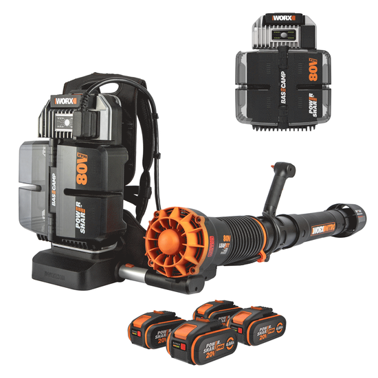 Worx Nitro WG572E - Ru00fcckentragbarer Akku-Laubblu00e4ser - 4x20V/4Ah